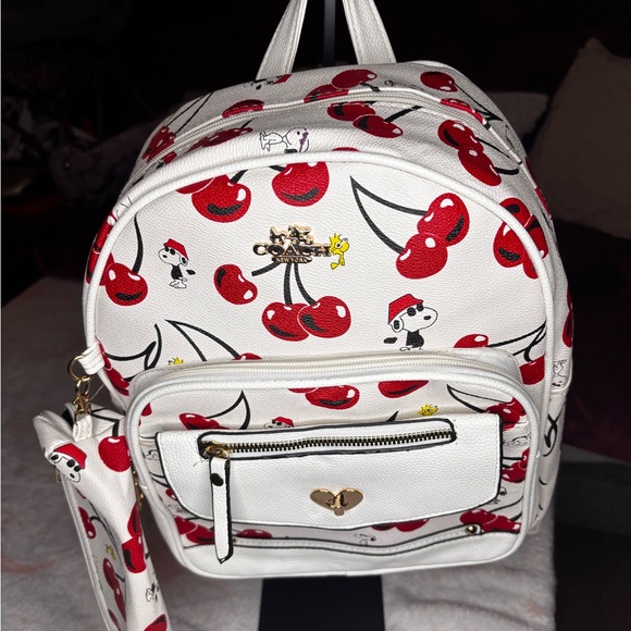 Handbags - Cherry and Snoopy Print Backpack with small cross body bag.